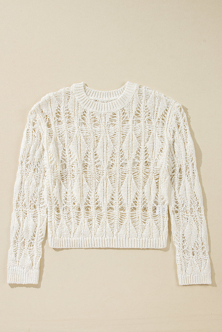 Cut Out Crochet Crew Neck Loose Fit Sweater