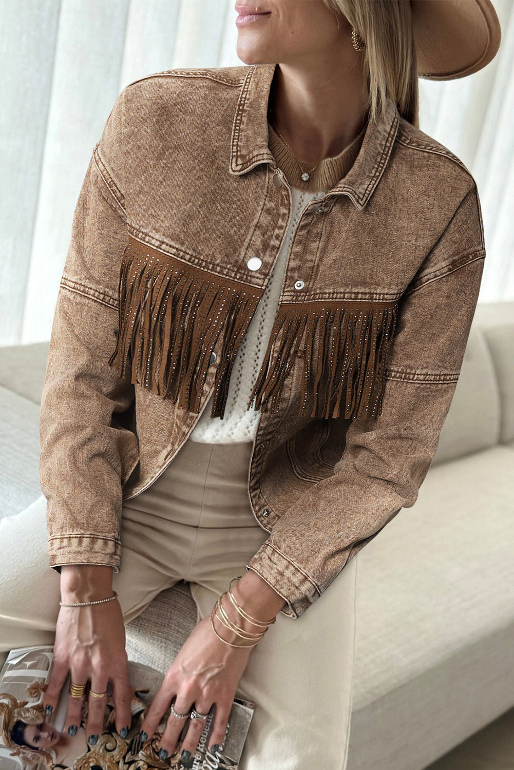 Rhinestone Fringed Cowgirl Fashion Denim Jacket