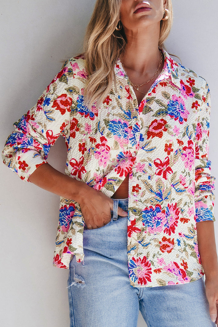 Floral Print Slim Fit Buttoned Turn Down Collar Shirt