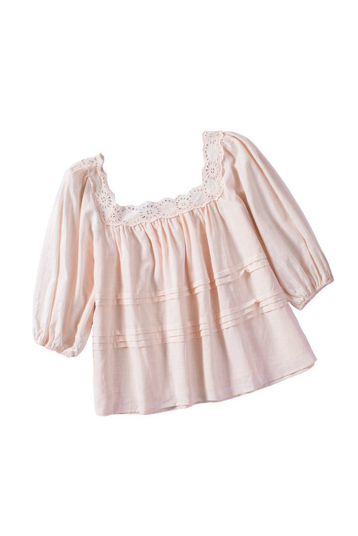 Puff Sleeve Eyelet Babydoll Blouse