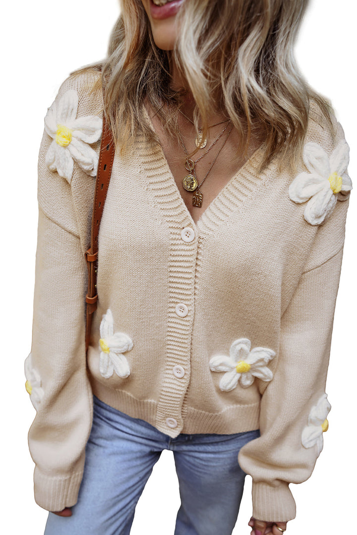 Elegant Flower Decor Button Front Cardigan