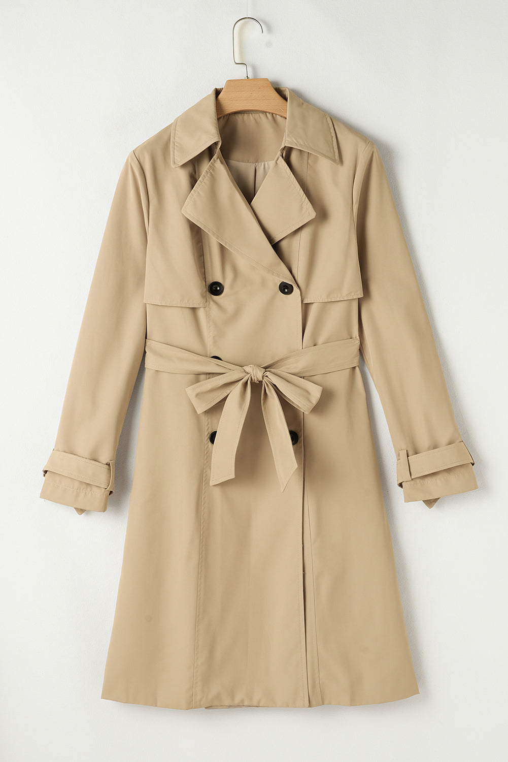 Solid Color Lapel Collar Waist Tie Wind Coat