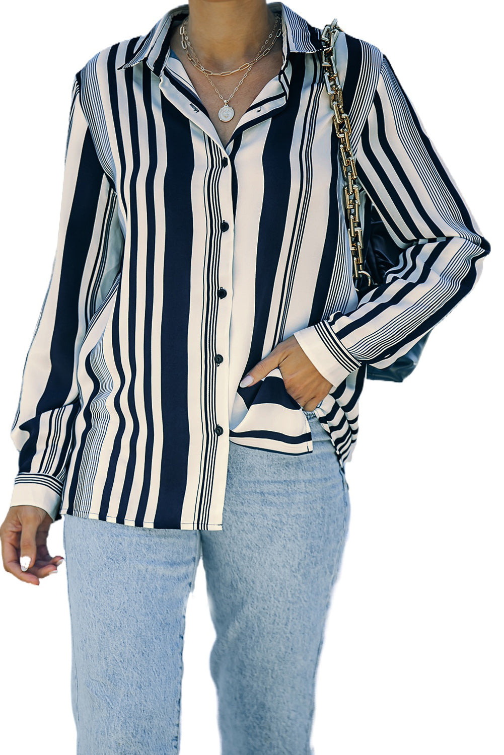 Navy Striped Modern Women Shirt