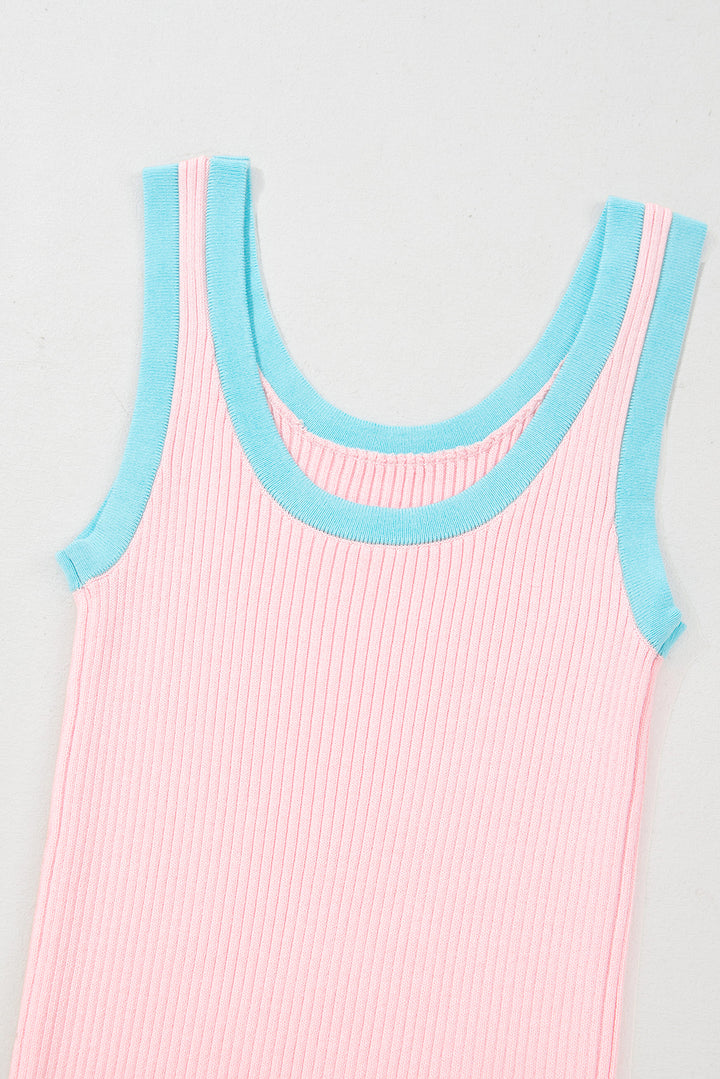 Colorblock Edge Ribbed Knit U Neck Tank Top