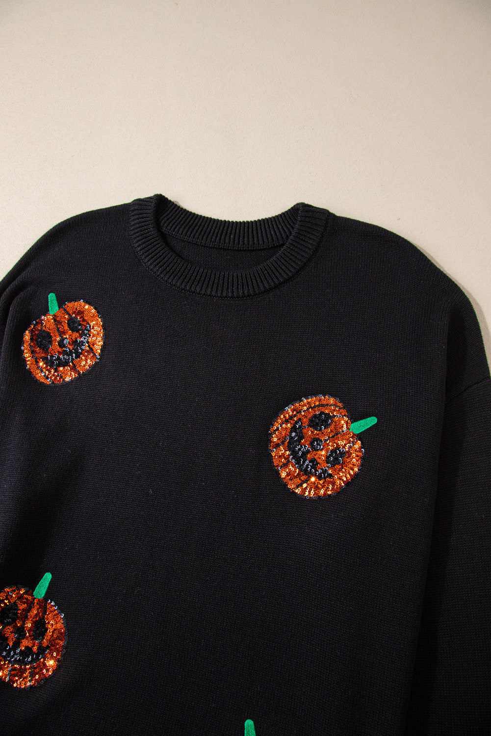 Plus Size Halloween Sequined Pumpkin Pattern Sweater