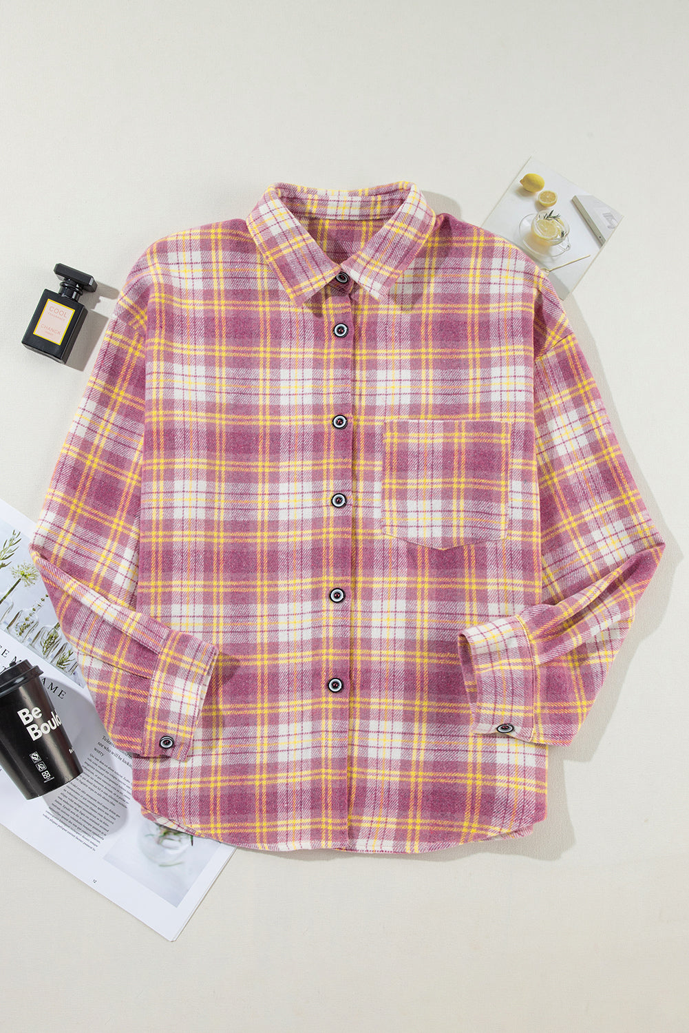 Plaid Print Chest Pocket Long Sleeve Shacket