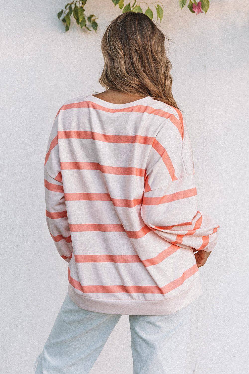 Striped Drop Shoulder Pullover Sweatshirt