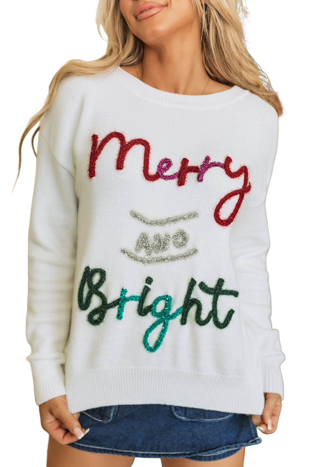 Tinsel Merry and Bright Graphic Christmas Sweater