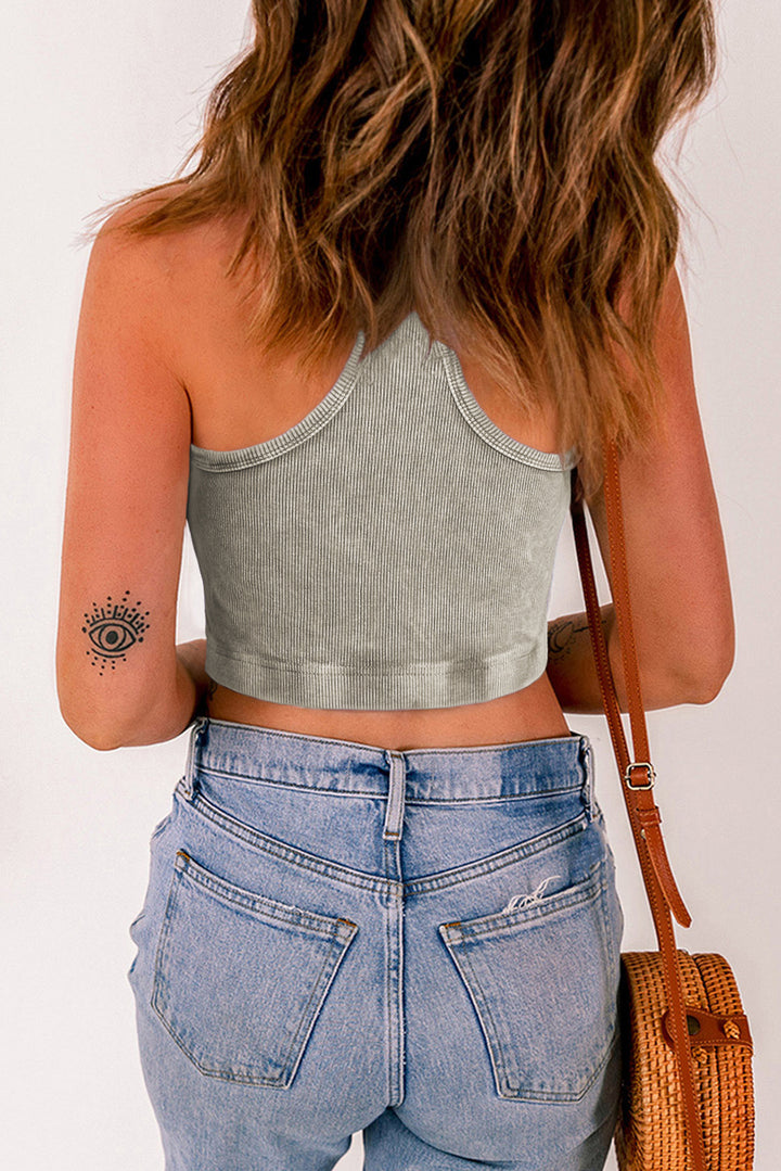 Ribbed Mineral Wash Racerback Cropped Tank Top