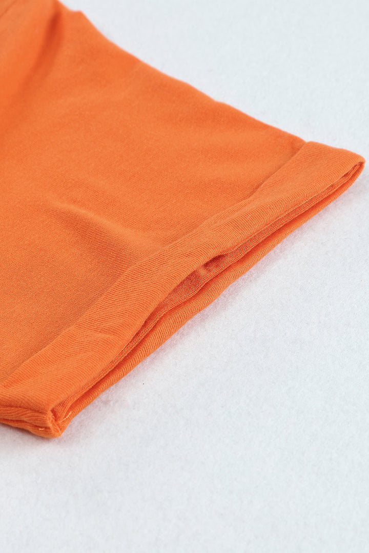 Orange Solid Color Crew Neck Tee