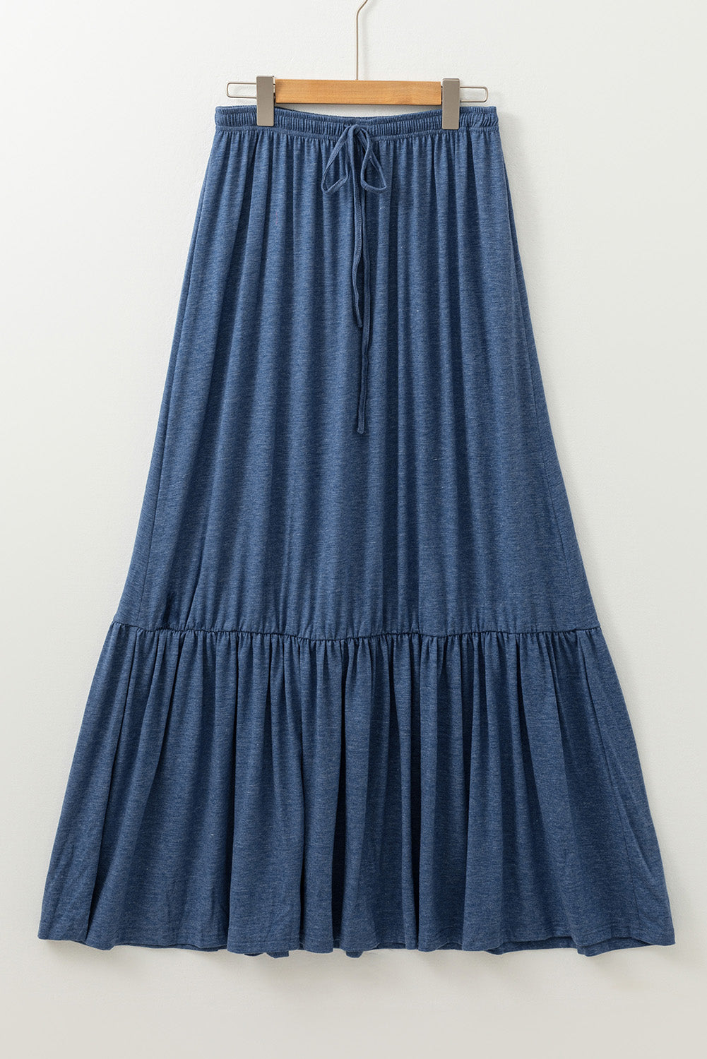 Solid Color Lace up High Waist Tiered Maxi Skirt