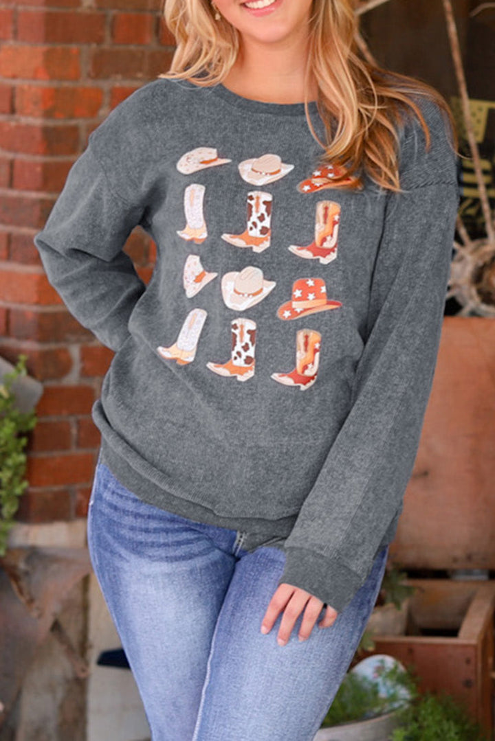 Boots & Cowboyhat Graphic Corded Sweatshirt