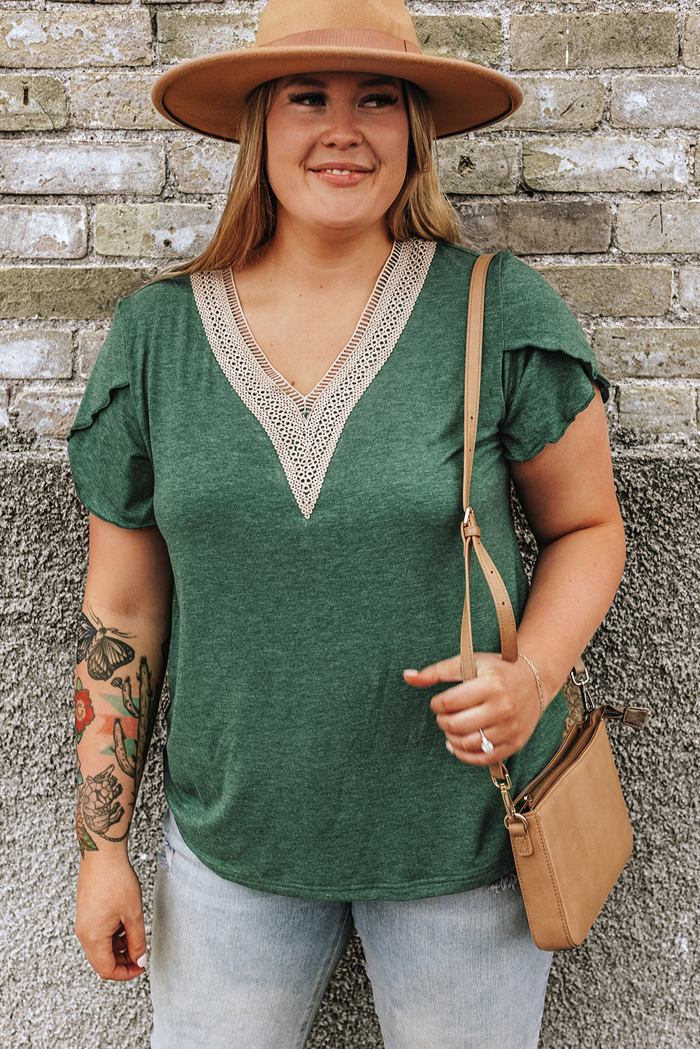 Plus Size Embroidery V Neck Draped Sleeve Blouse