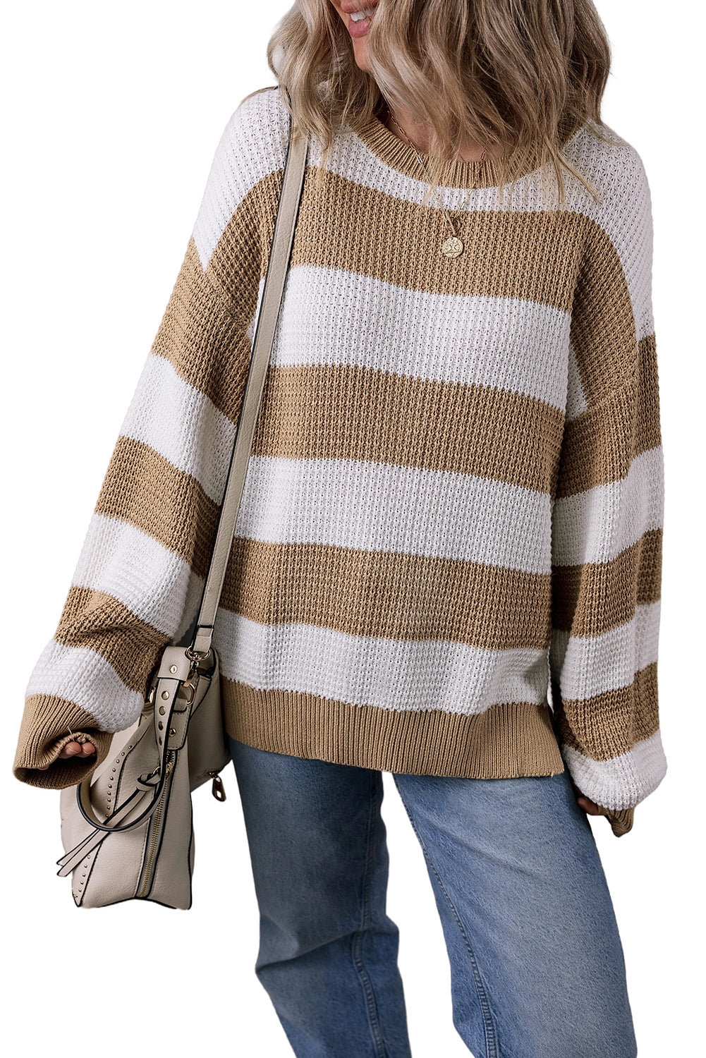 Colorblock Striped Drop Shoulder Side Slit Sweater