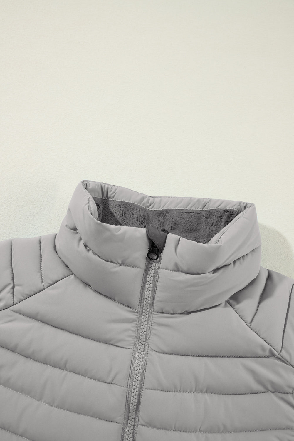 Plush Collared Quilted Zipped Puffer Vest