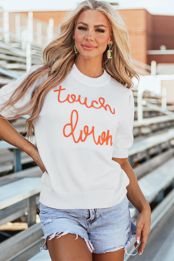 Touchdown Tinsel Puff Short Sleeve Crew Neck Sweater