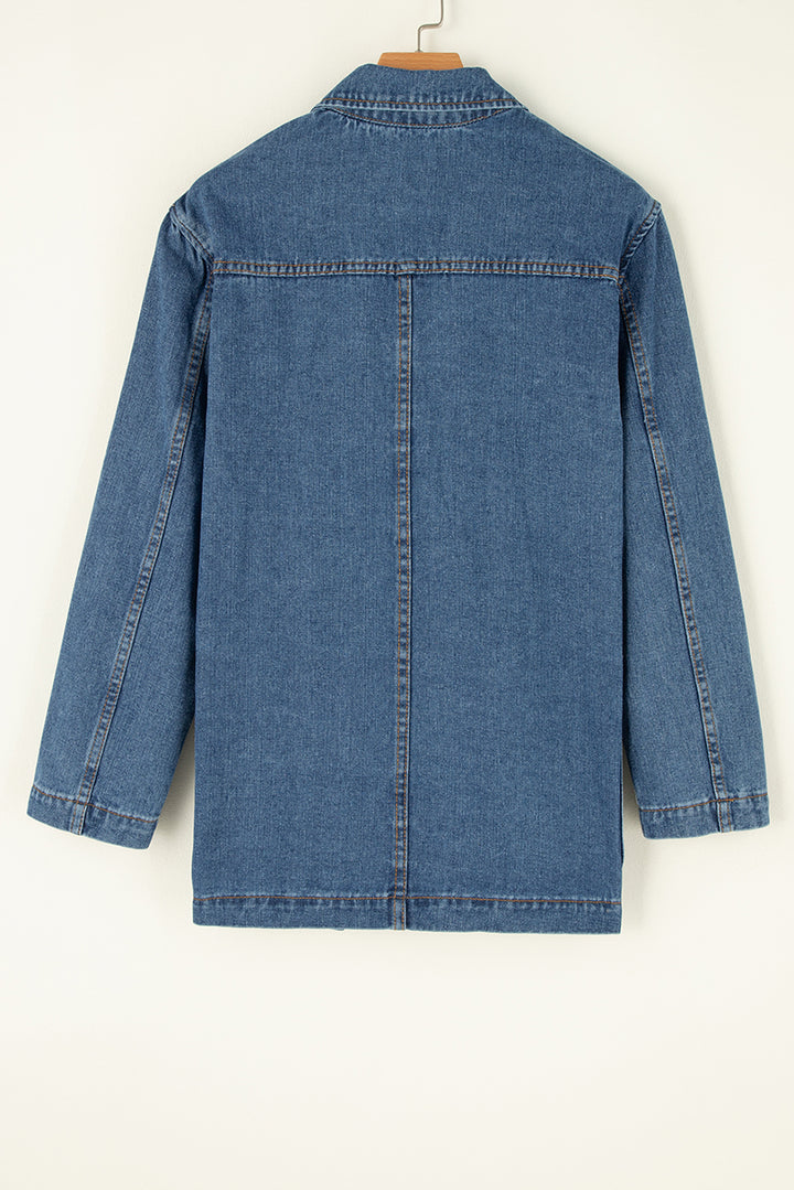 Side Pockets Lapel Collar Denim Jacket