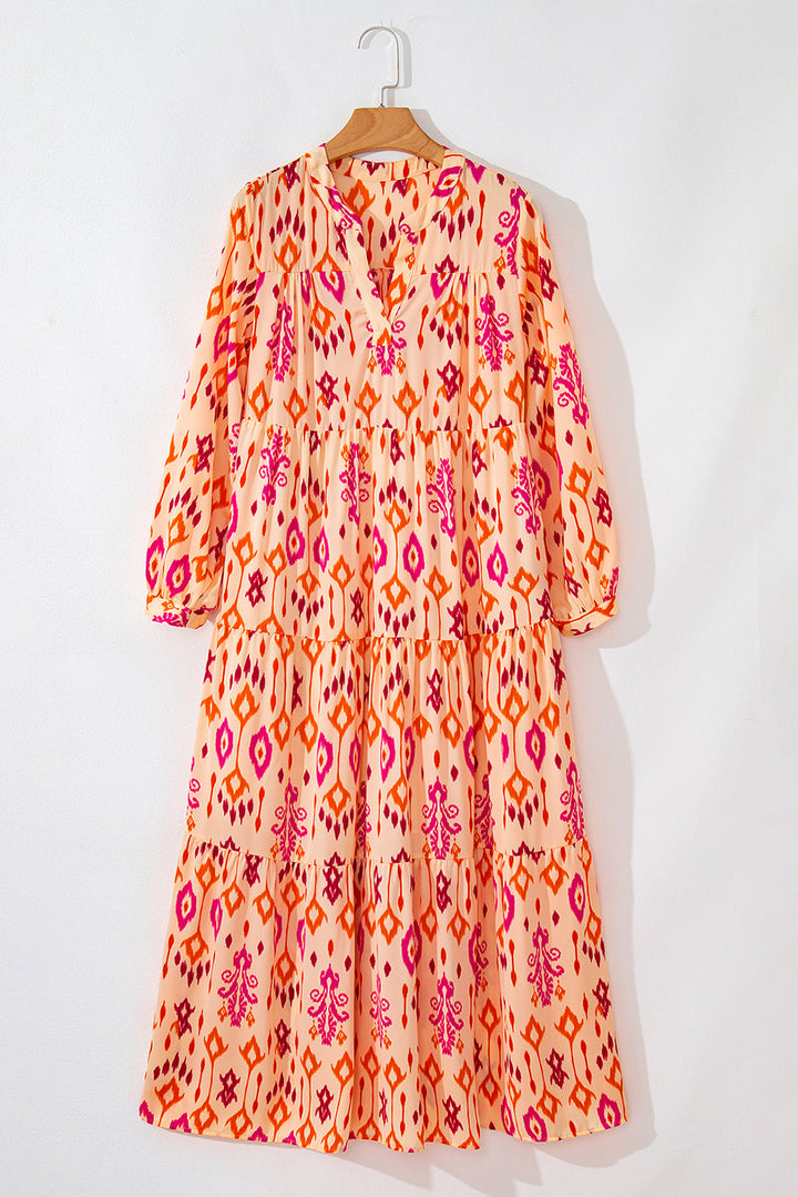 Western Abstract Geometric Printed Maxi Dress