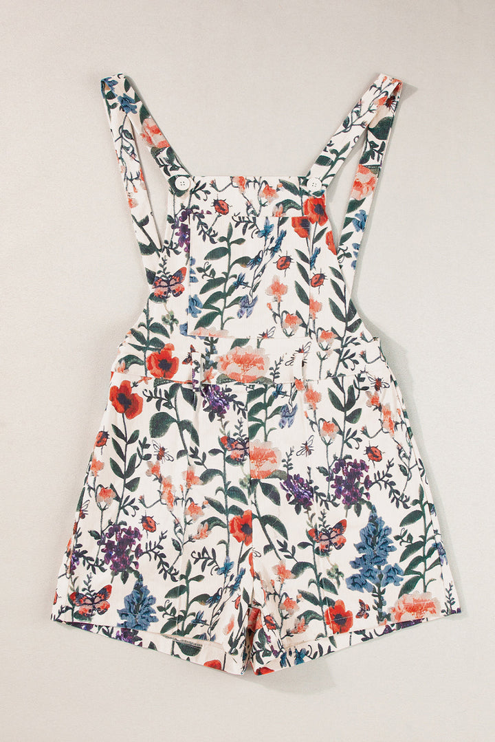 Floral Print Bib Open Back Romper