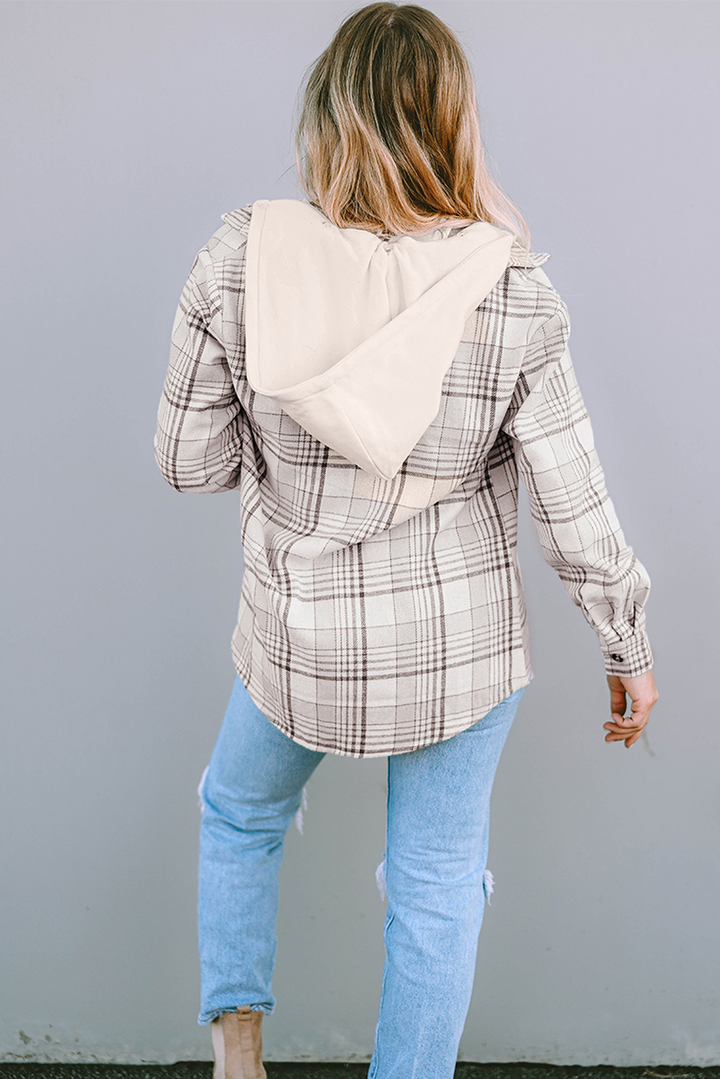 Plaid Removable Hood Buttoned Shacket