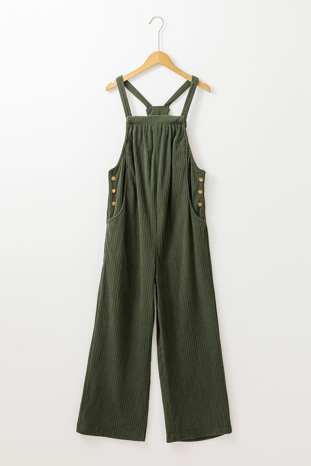 Solid Pocketed Loose Fit Corduroy Overall