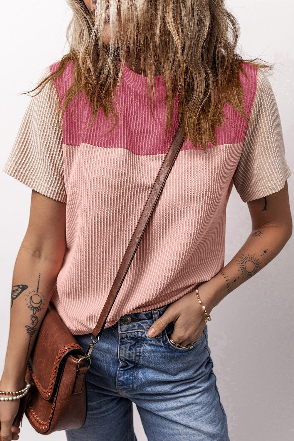 Rib Textured Colorblock T Shirt