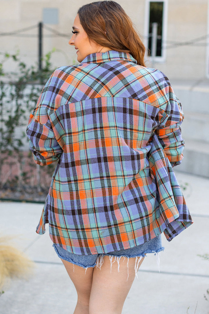 Plus Size Plaid Print Buttoned Shirt