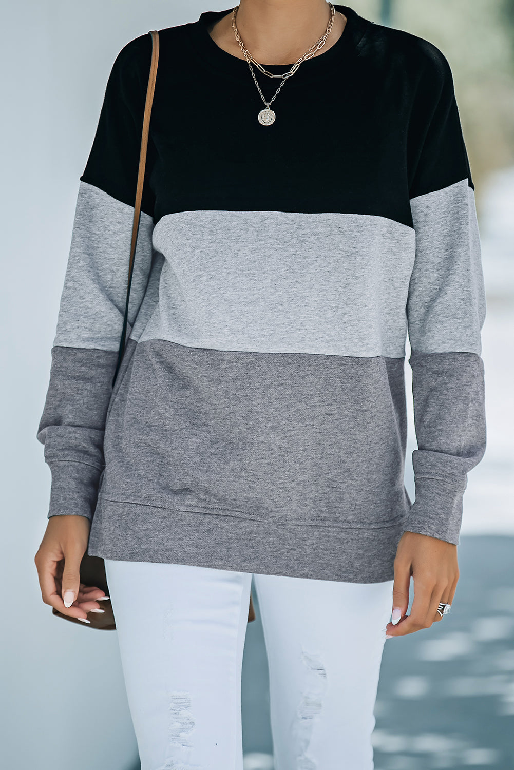 Colorblock Contrast Stitching Sweatshirt with Slits