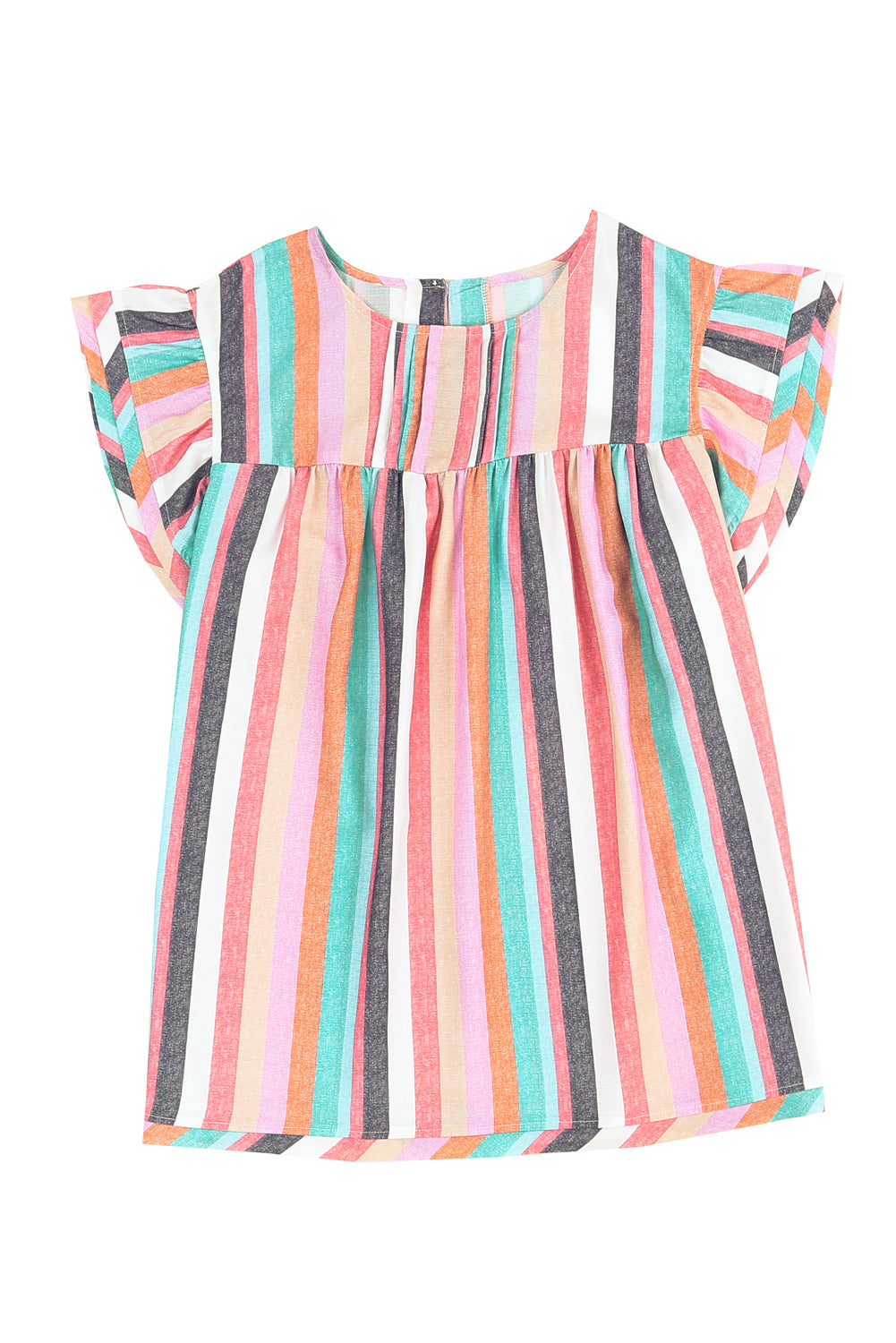 Multicolor Striped Tiered Ruffle Cap Sleeve Top