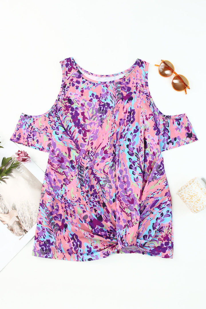 Lavender Floral Print Cold Shoulder Blouse