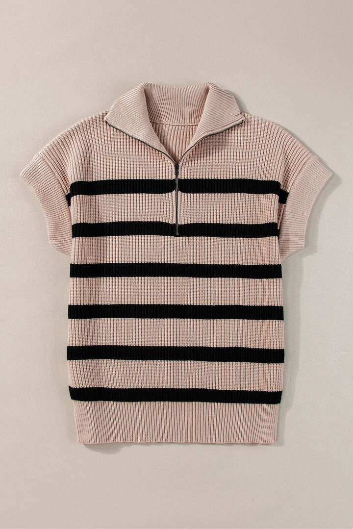 Zipped Collar Short Sleeve Sweater