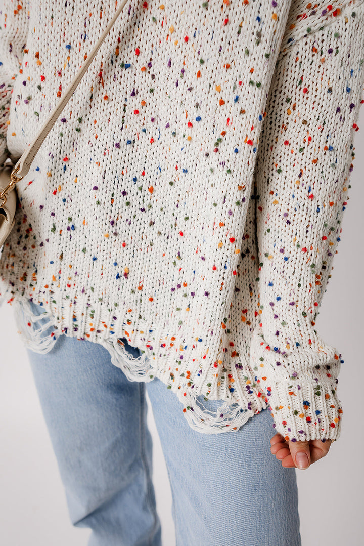 Colorful Confetti Distressed Knit Sweater