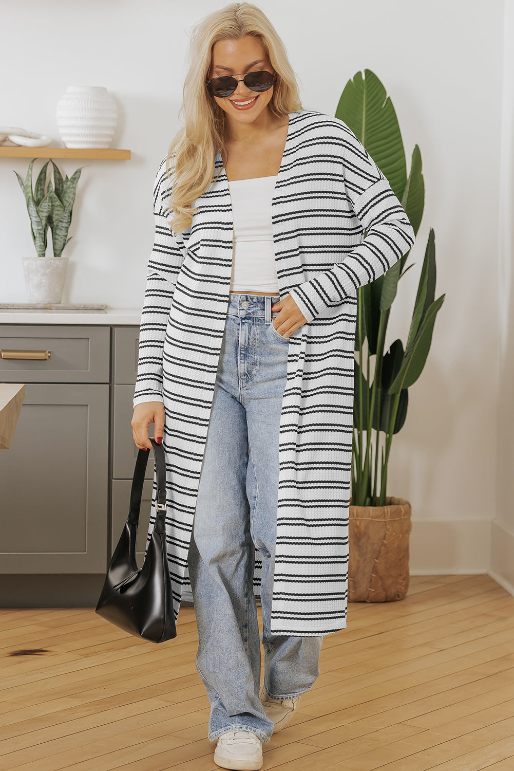 Print Open Front Duster Cardigan