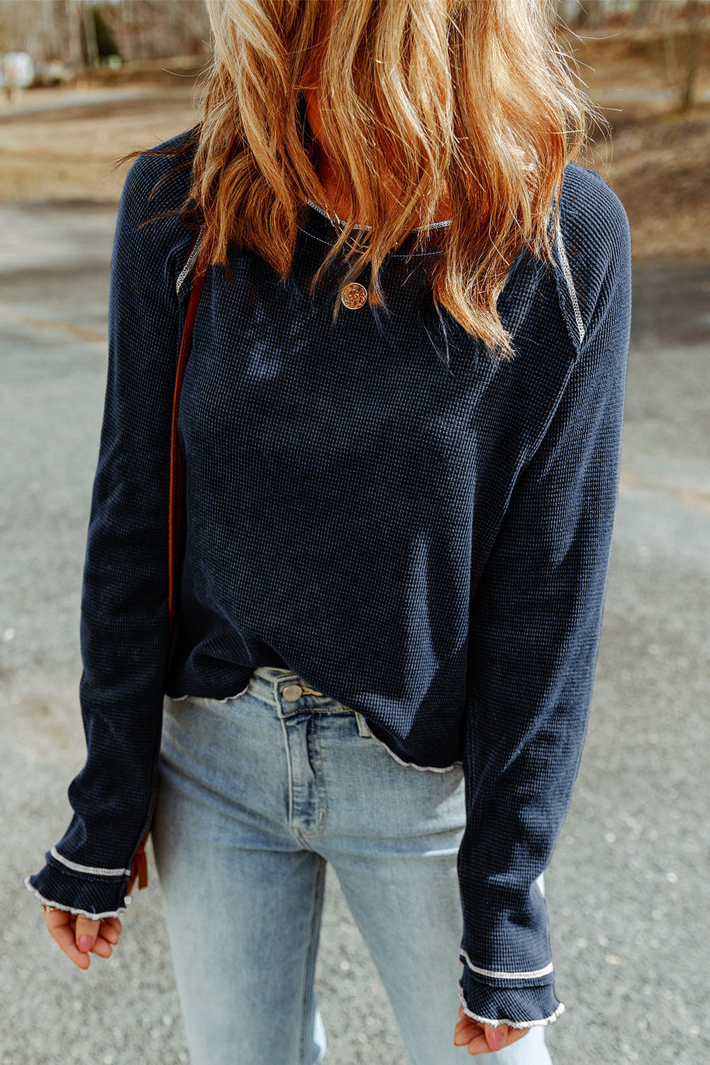 Textured Round Neck Long Sleeve Top