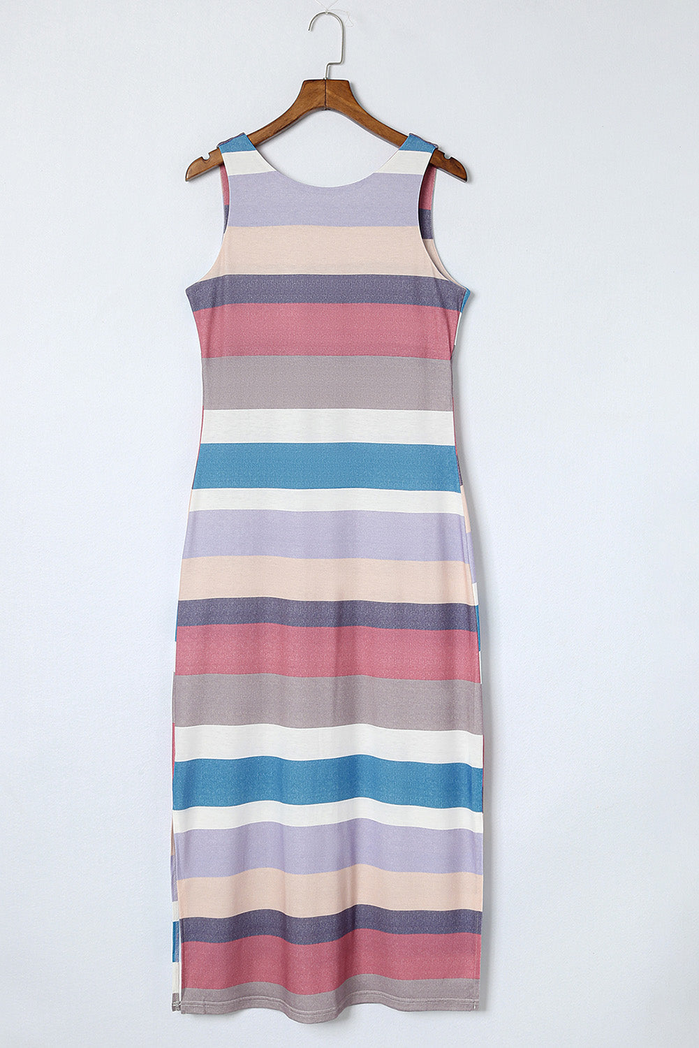 Stripe Print Slit Maxi Tank Top Dress