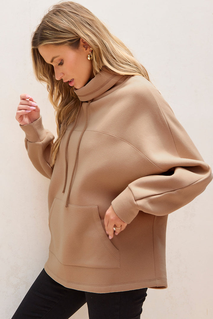 Drawstring Turtleneck Dolman Sleeve Sweatshirt