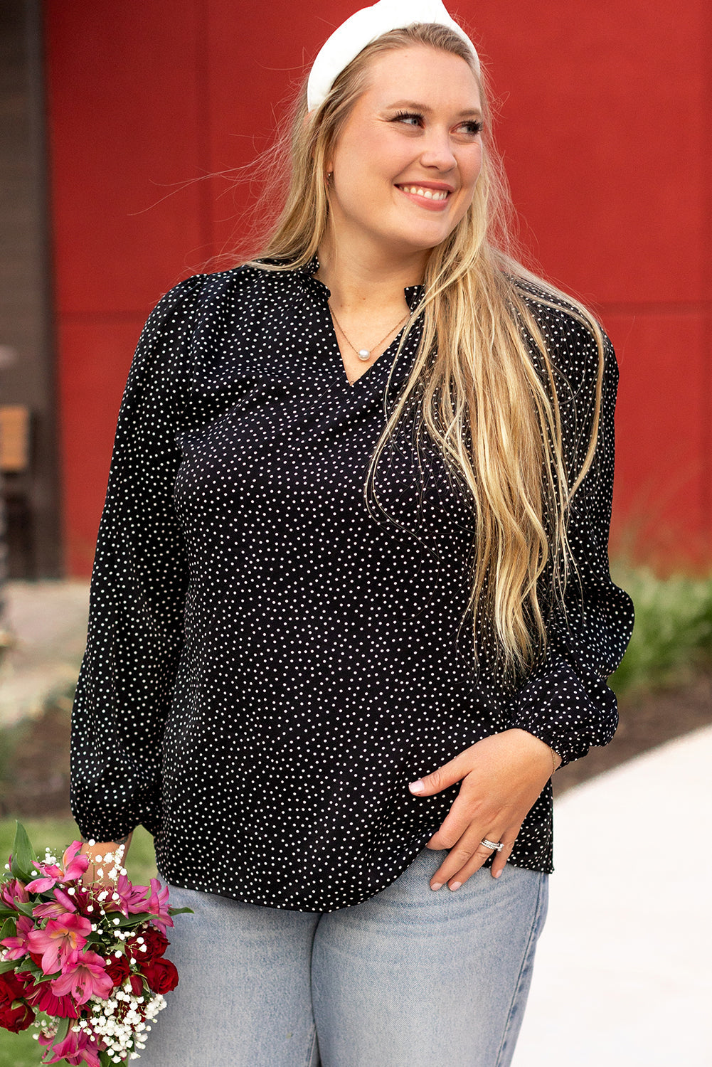 Plus Size Leopard Print Notch V Neck Blouse