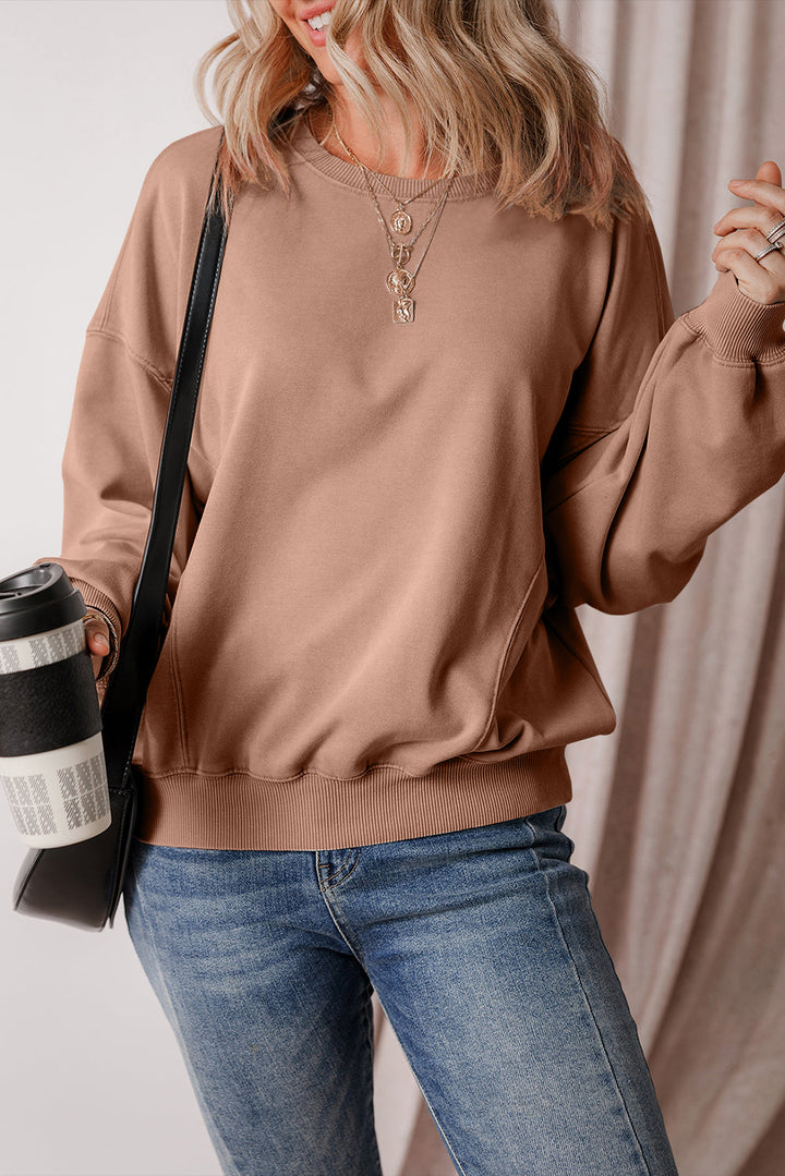 Exposed Seam Batwing Sleeve Drop Shoulder Sweatshirt