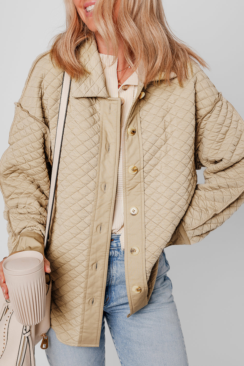 Solid Color Quilted Puffer Buttoned Shacket