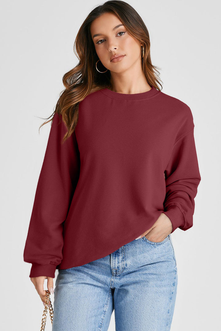 Plain Drop Shoulder Crewneck Pullover Sweatshirt