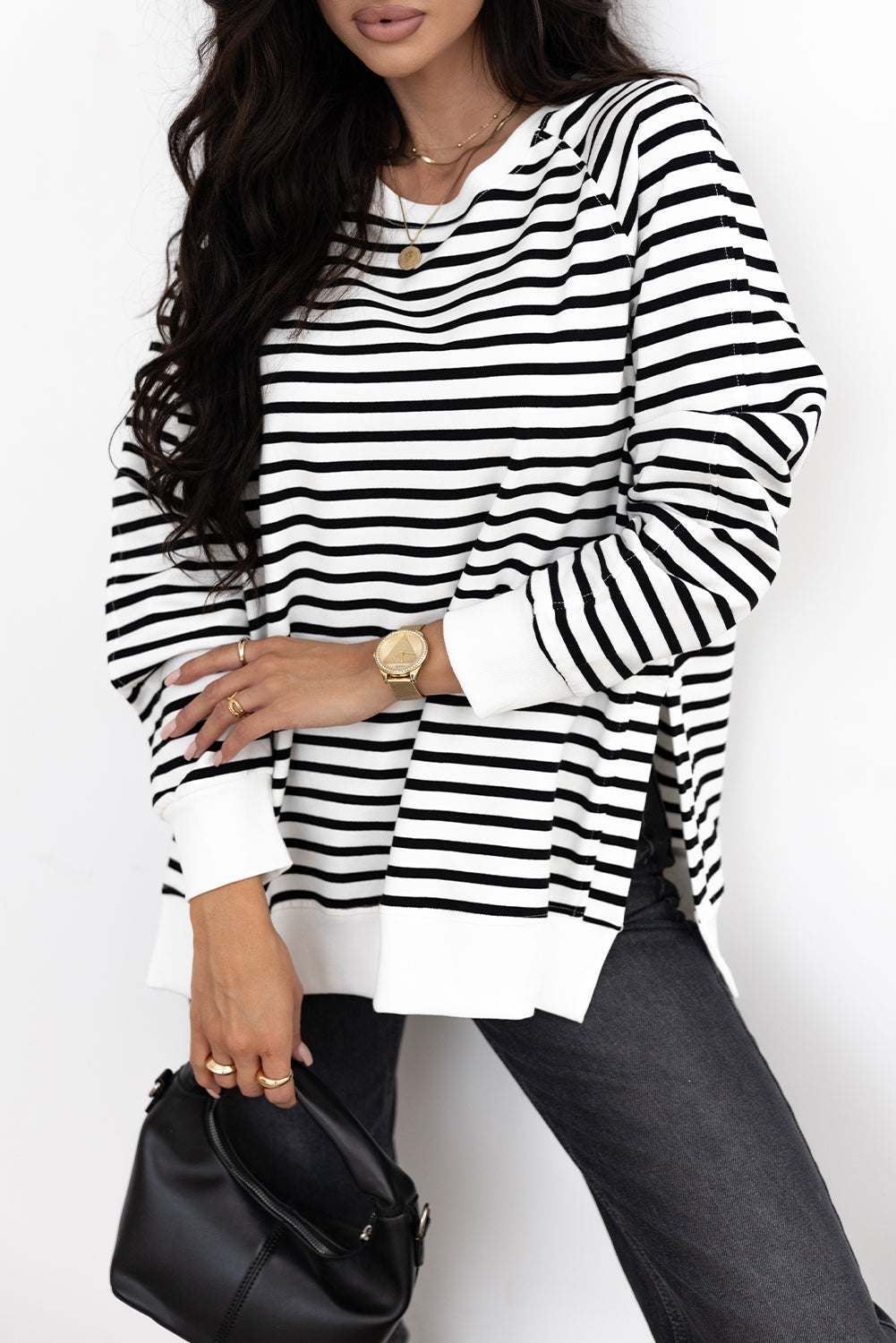 Raglan Sleeve Side Slits Loose Sweatshirt