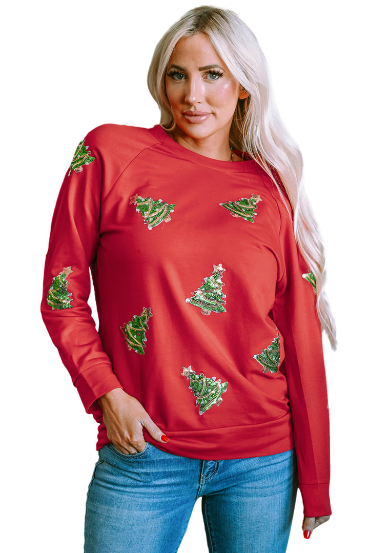 Sequined Christmas Tree Raglan Sleeve Sweatshirt