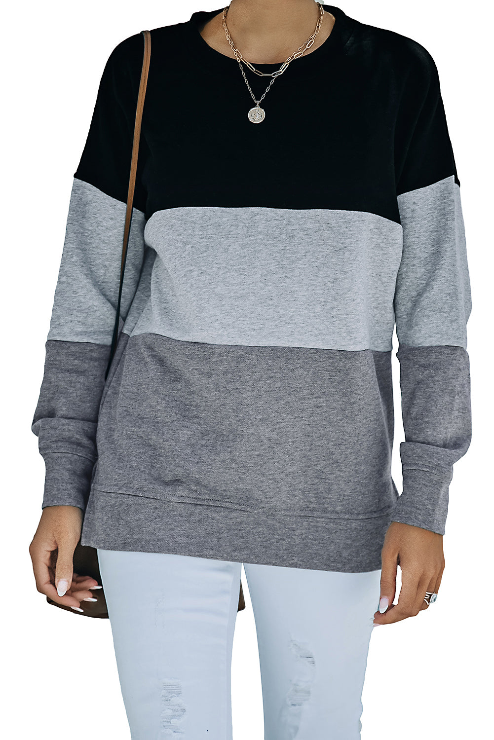 Colorblock Contrast Stitching Sweatshirt with Slits