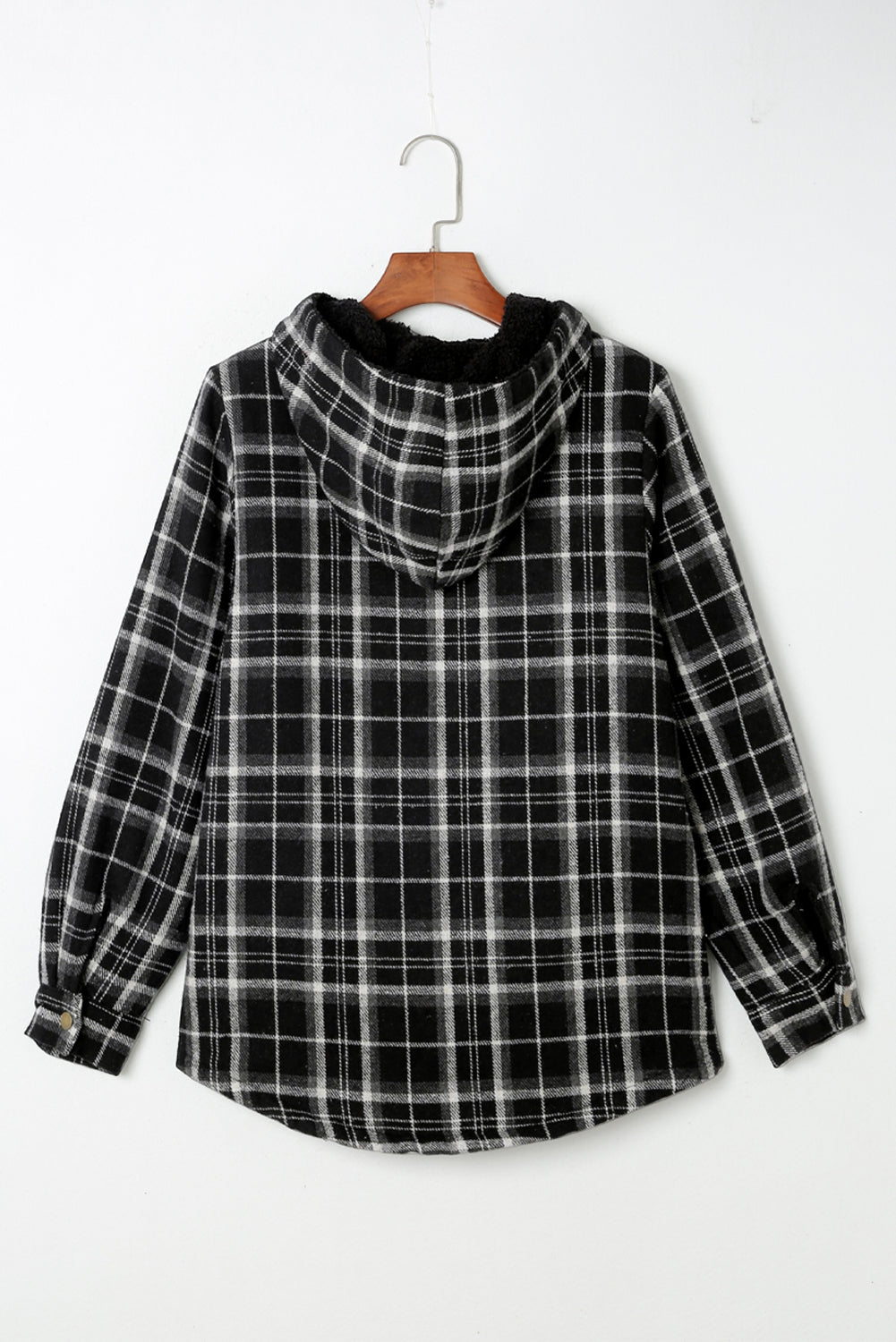 Black Plaid Pattern Sherpa Lined Hooded Shacket