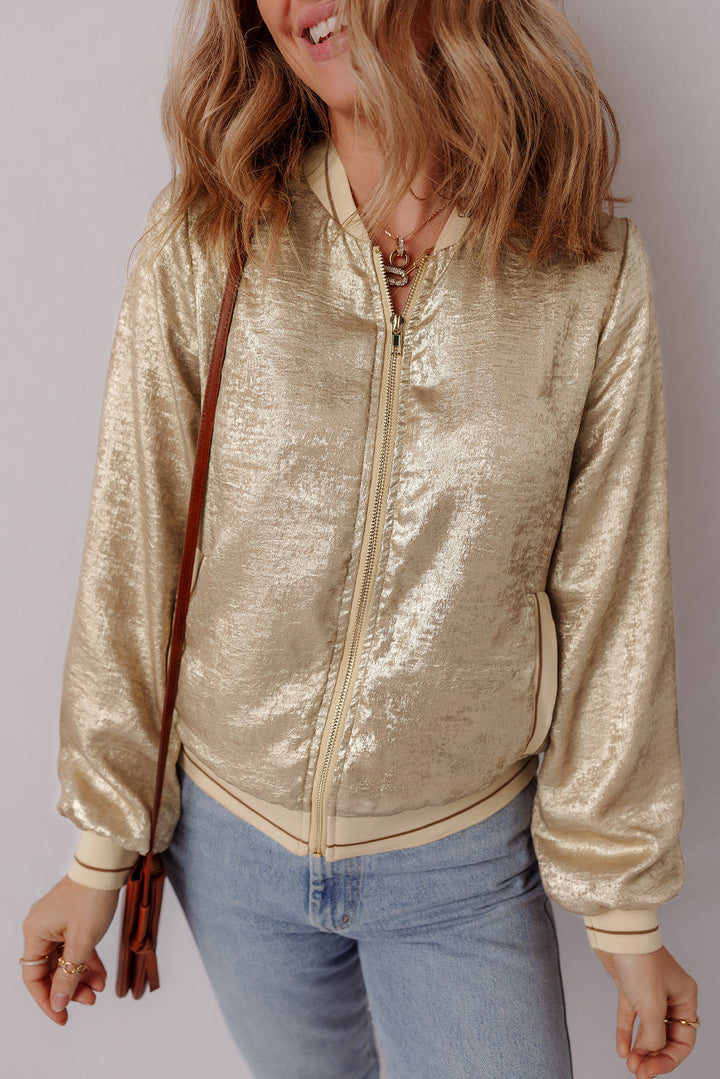 Metallic Zip up Baseball Jacket