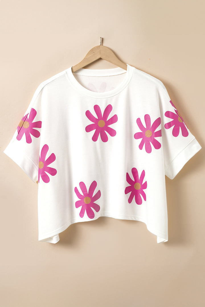 White Daisy Flower Printed Casual T Shirt