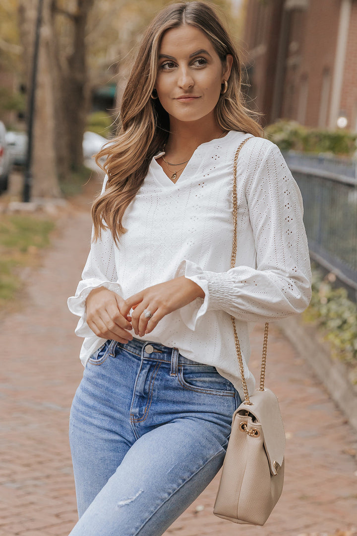 Split Neck Textured Loose Blouse