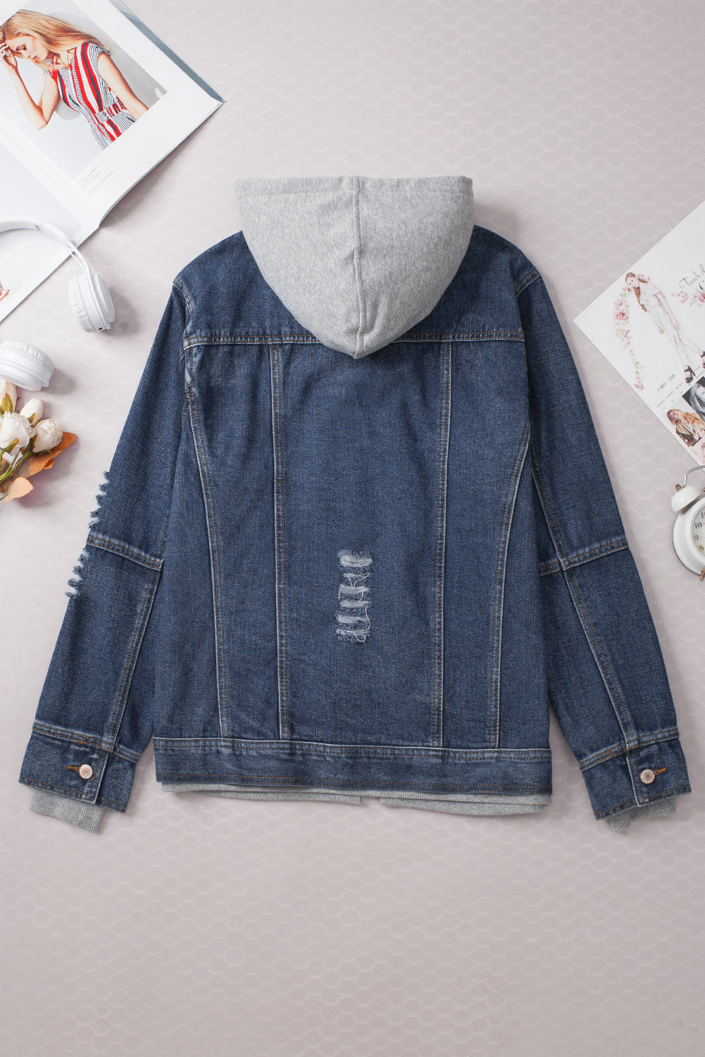 Hooded Zip-Up Denim Jacket