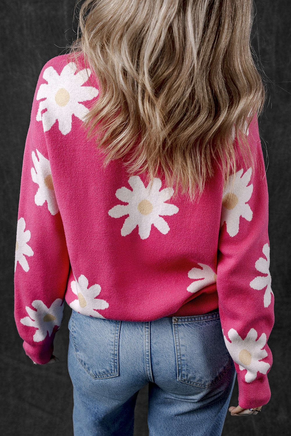 Daisy Flower Crew Neck Long Sleeve Sweater