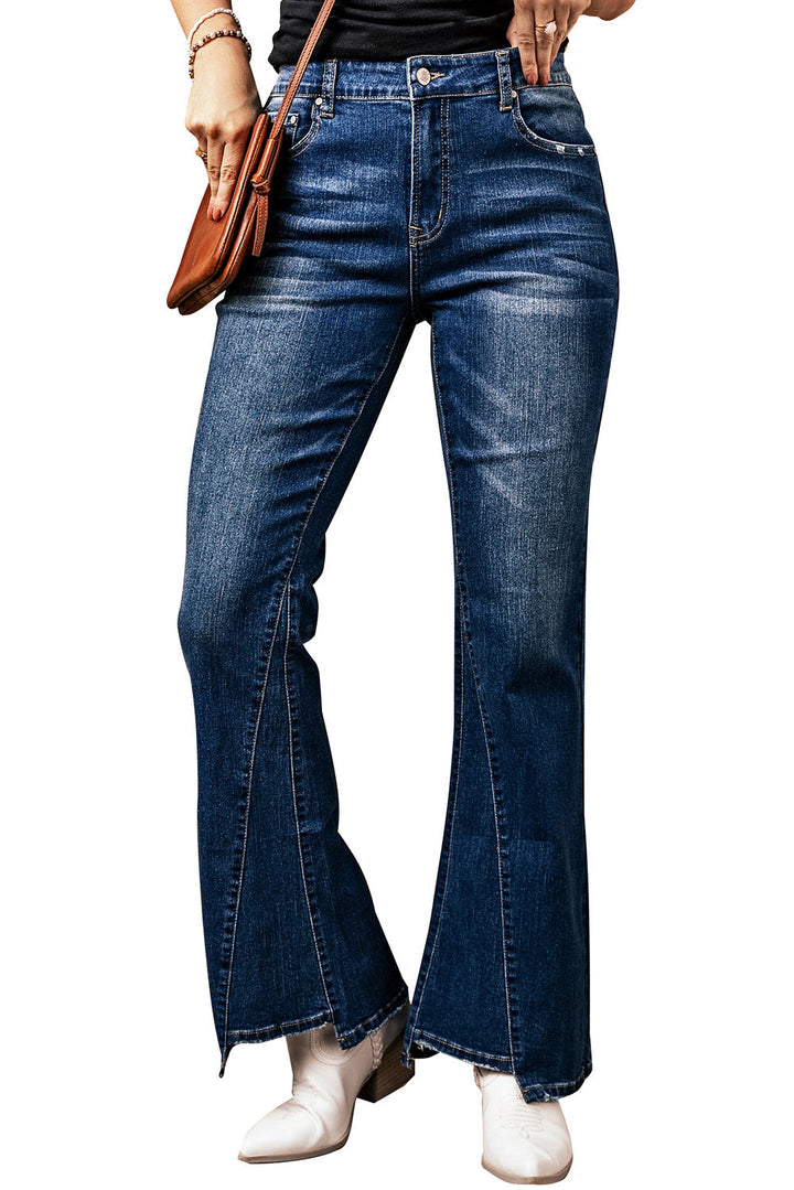 Sky Blue Medium Wash High Rise Flare Jeans